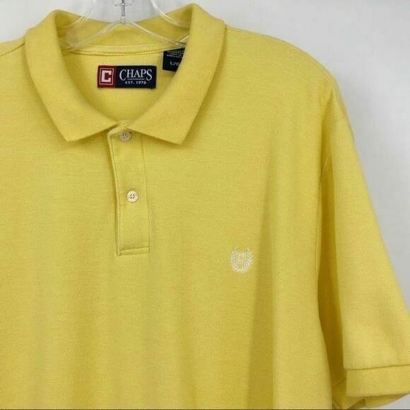 Chaps Men's Polo Shirt Yellow Size L 100% Cotton Short Sleeve 1/4 Button Top - Picture 3 of 6